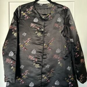 Floral Black Satin Women's Jacket